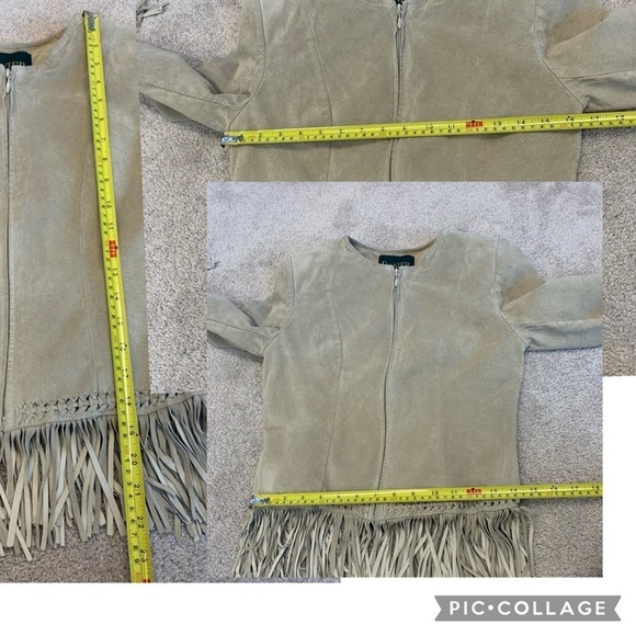 DANIER Leather cream beige suede fringe jacket skirt set S/8/10 western cowgirl - Picture 9 of 10